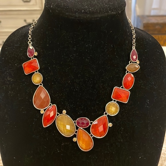 Premier Designs Vintage Silver Tone Warm Fall Beaded Pendant Statement Necklace - Picture 1 of 3